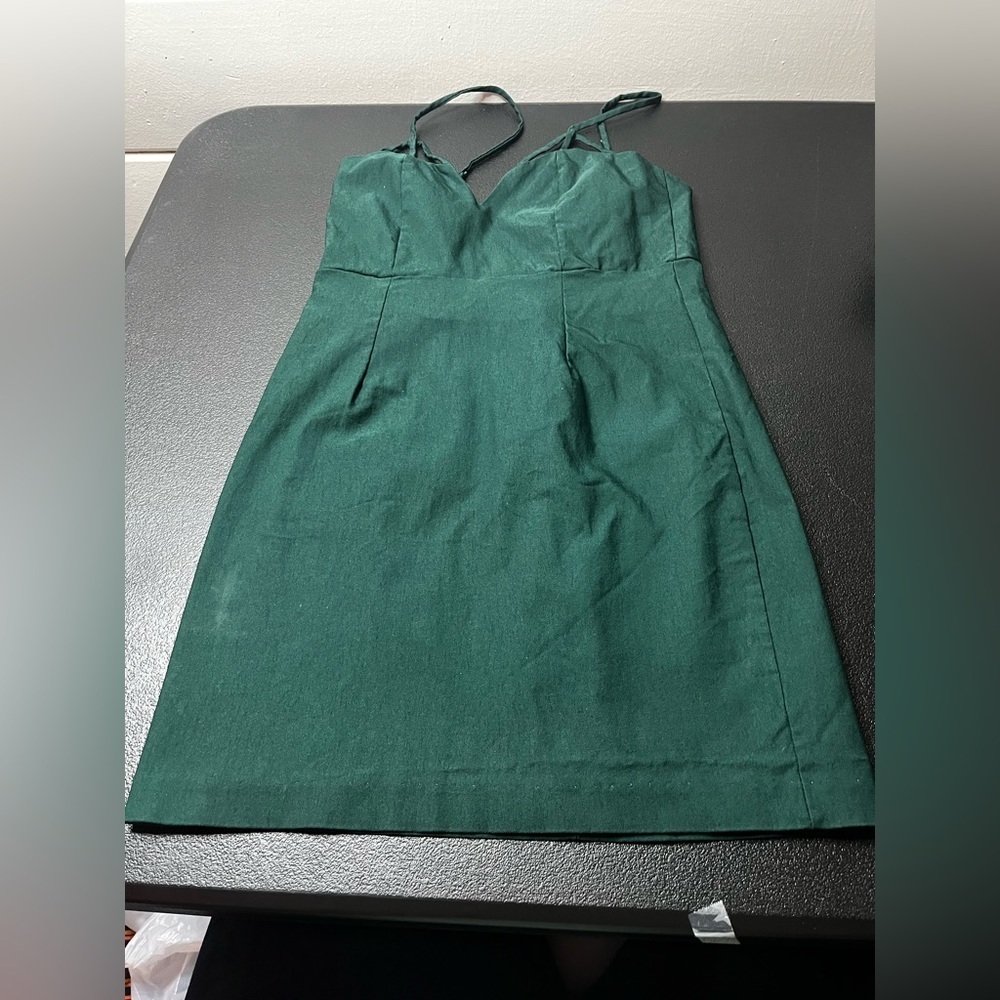 DARK green strappy Nasty Gal dress - stretchy, deep green, emerald, mini - Picture 1 of 5